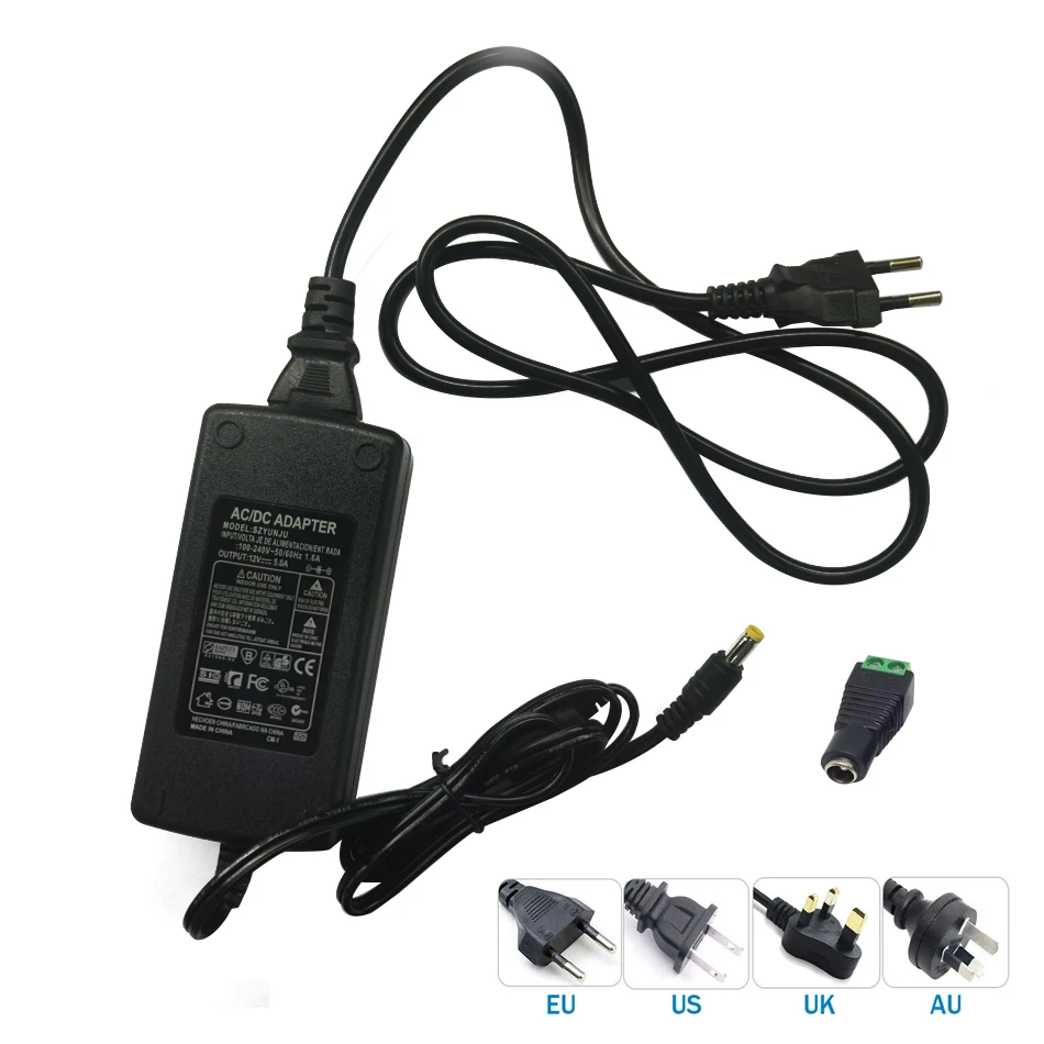 

60W LED Power Adapter AC 100-240V To DC12V EU Lighting transformer 12V 5A US UK AU Plug For 5050 2835 5630 12V LED Light Strip