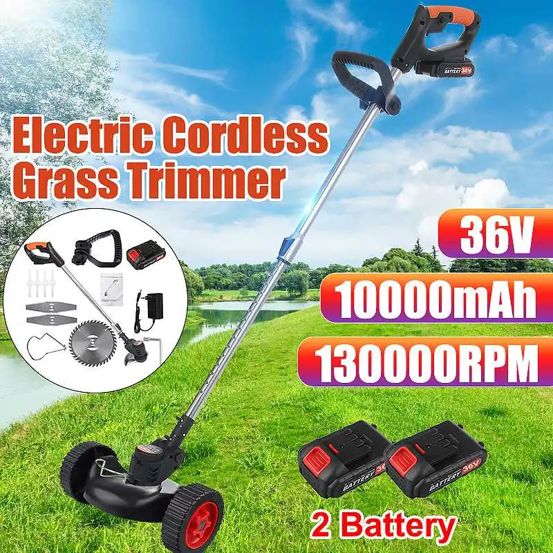 36V 1880W Wireless Electric Grass Trimmer Portable Battery Lawn Mower Brush Cutter Weeder Brushcutter Pruning Garden Power Tools