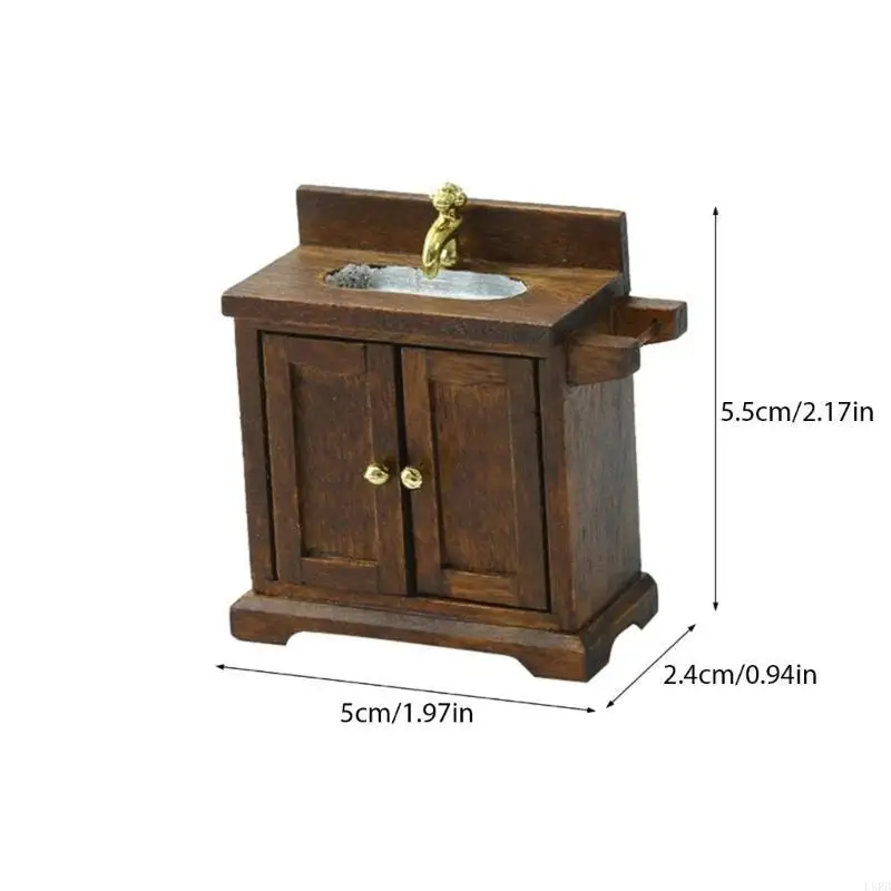Pia banheiro miniatura pia banheiro e gabinete 1/16 para decoração casa realista l8rb