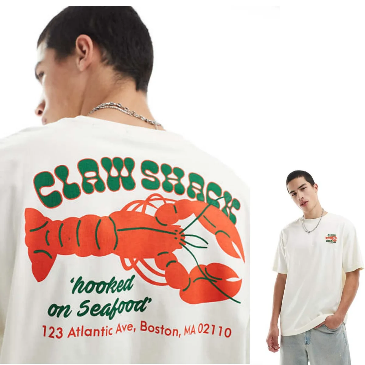 Relaxed Fit T-shirt with Claw Shack Back Print in Beige High-end Luxury Unisex Style Both of Men and Women