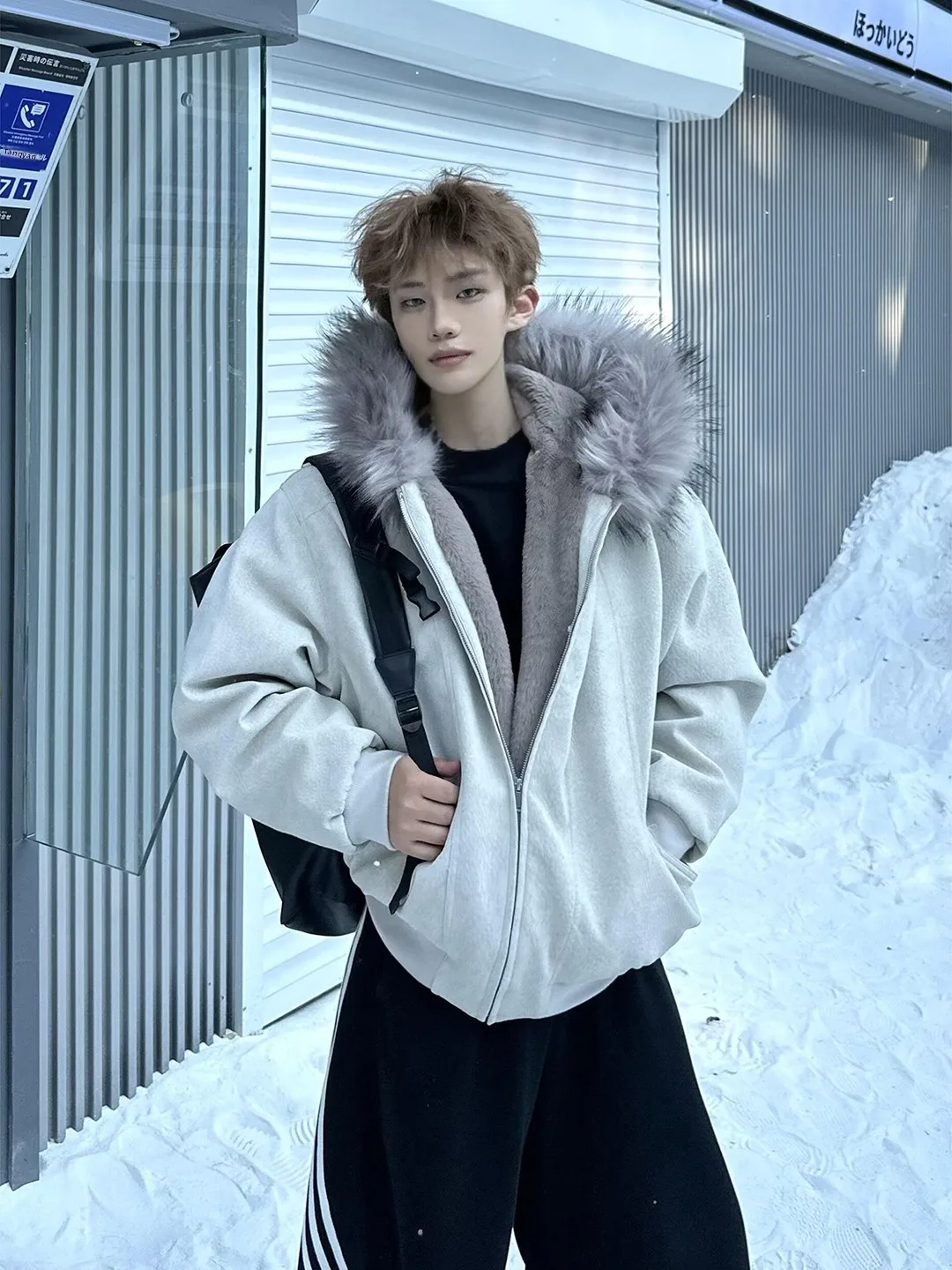 

Thiened Winter Cotton Jaet for Men with Large Fur Collar Hooded Cleanfit Disassembly Mountain Eagle Sle Warm Casual Coat