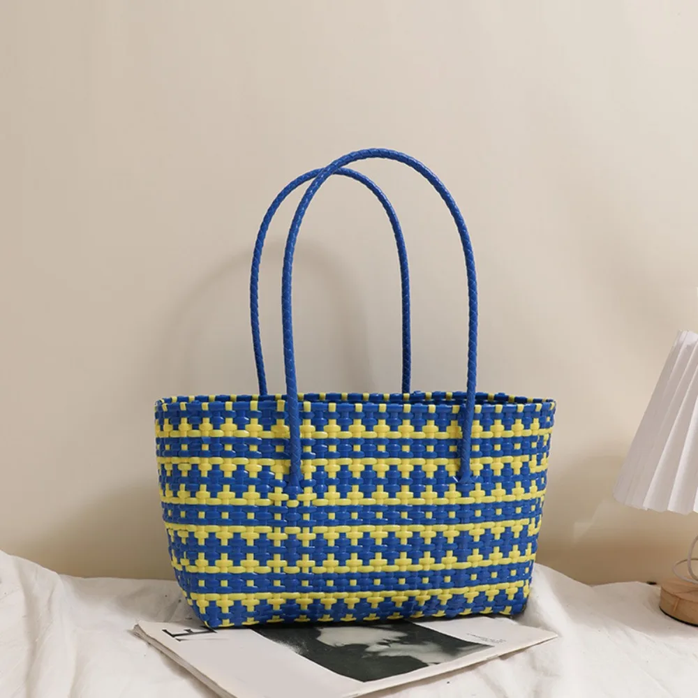 

Hollow Out PVC Vegetable Basket Bag Vacation Style Waterproof Weave Bag Large Capacity Bohemian Style Plastic Handbag Holiday