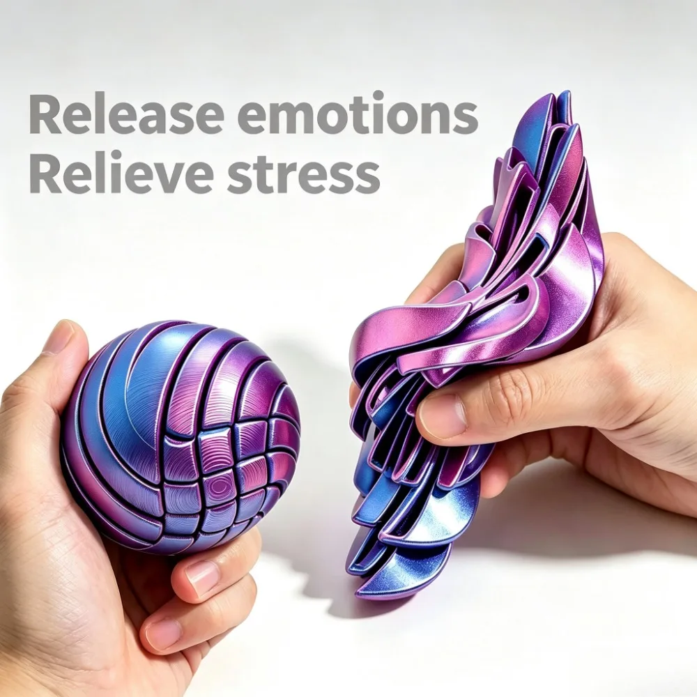 3D Printed Simle Ball Fidget Twist Sphere Gear Circular Deformation Liquid Flow Ball Rotating Design Adults Anxiety Relief Balls