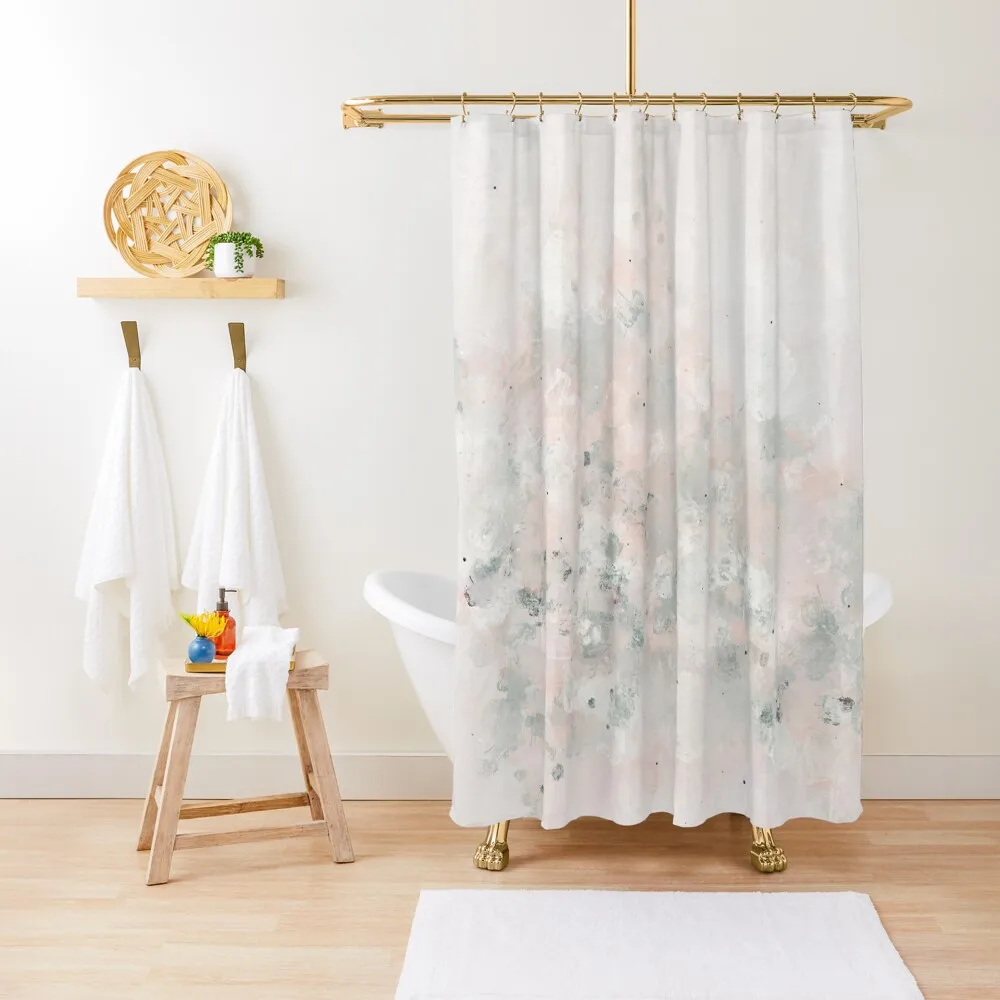 

Minimalist Abstract Art Painting in Sage Green and Light Blush Pink Shower Curtain Modern Showers For Bathroom Curtain