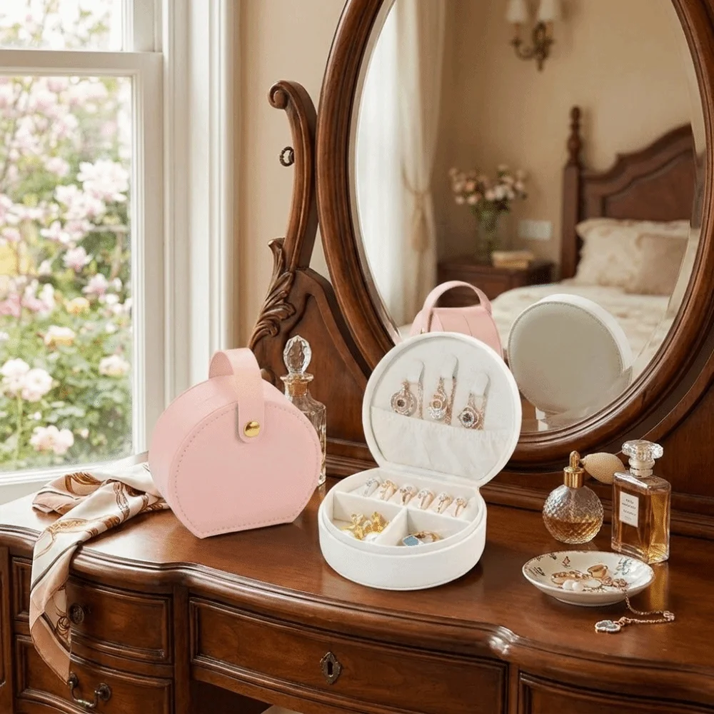 PU Leather PU Leather Jewelry Organizer Portable Handheld Jewelry Storage Box Exquisite Dust-proof Jewelry Case