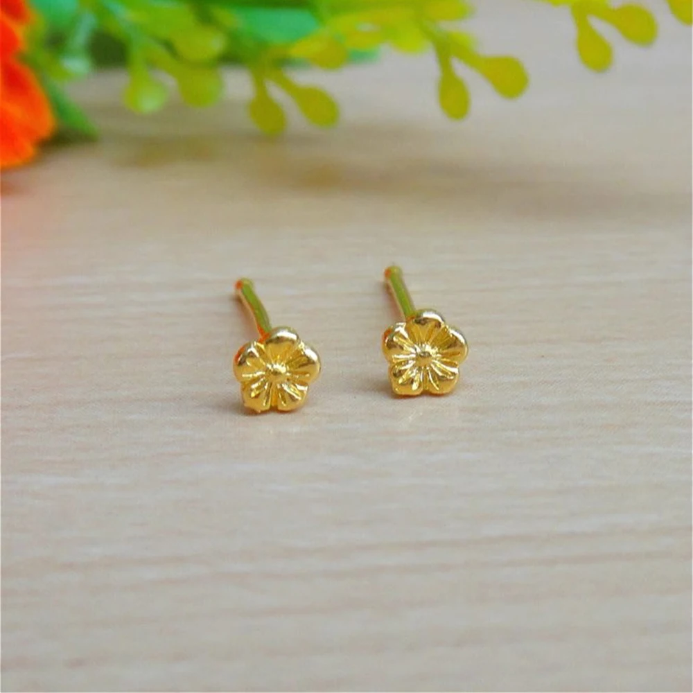 

Real 999 24K Yellow Gold Women Stud Earrings Little Plum Blossom Flower 0.4g