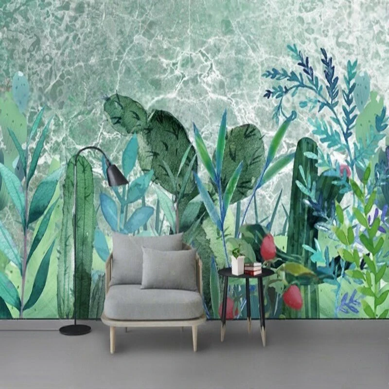 

MU9180 Современный синий простой элегантный и большой ручная роспись растений на заказ ТВ гостиная диван украшение дома фон стены