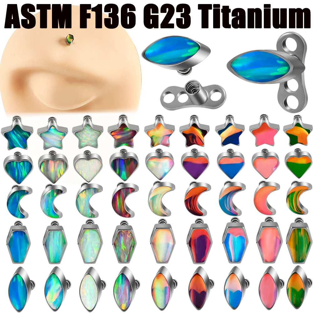 Dermal Anchor Top - 1PC Titanium Flash Film&Opal Moon&Coffin&Heart Shape