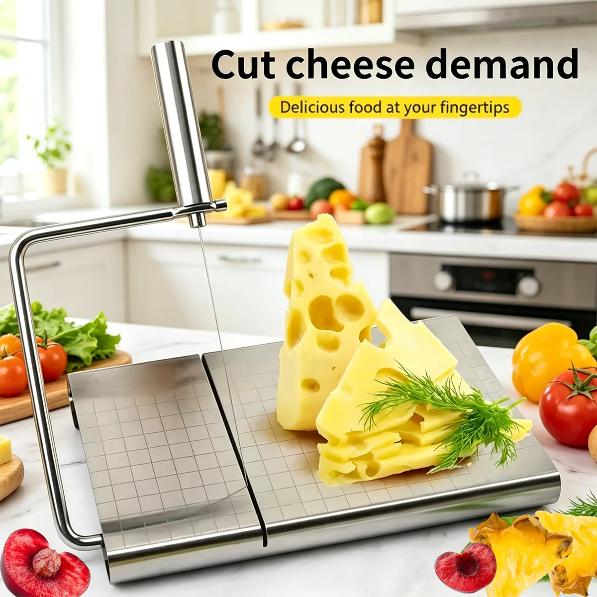 Cortador de Queso de Acero Inoxidable 304 con Escala Graduada, Cortador de Alimentos Multiusos para Queso y Más