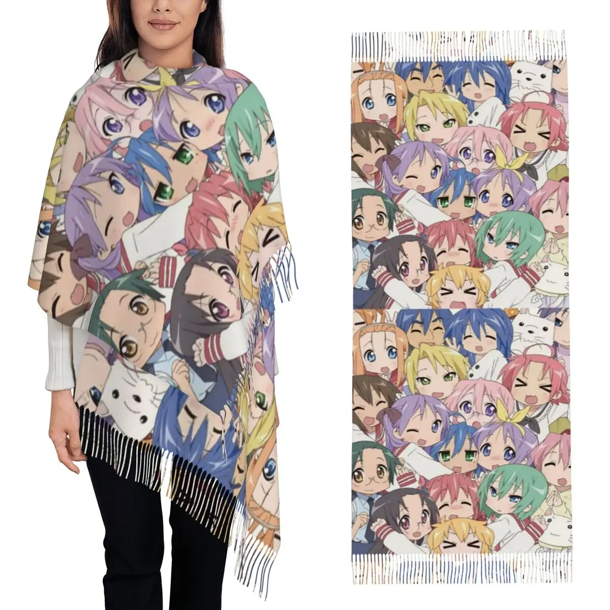 

Lucky Star Anime Scarf Tassel Scarves Women Soft Warm Shawls and Wraps Large Fall Winter Shawl Wrap