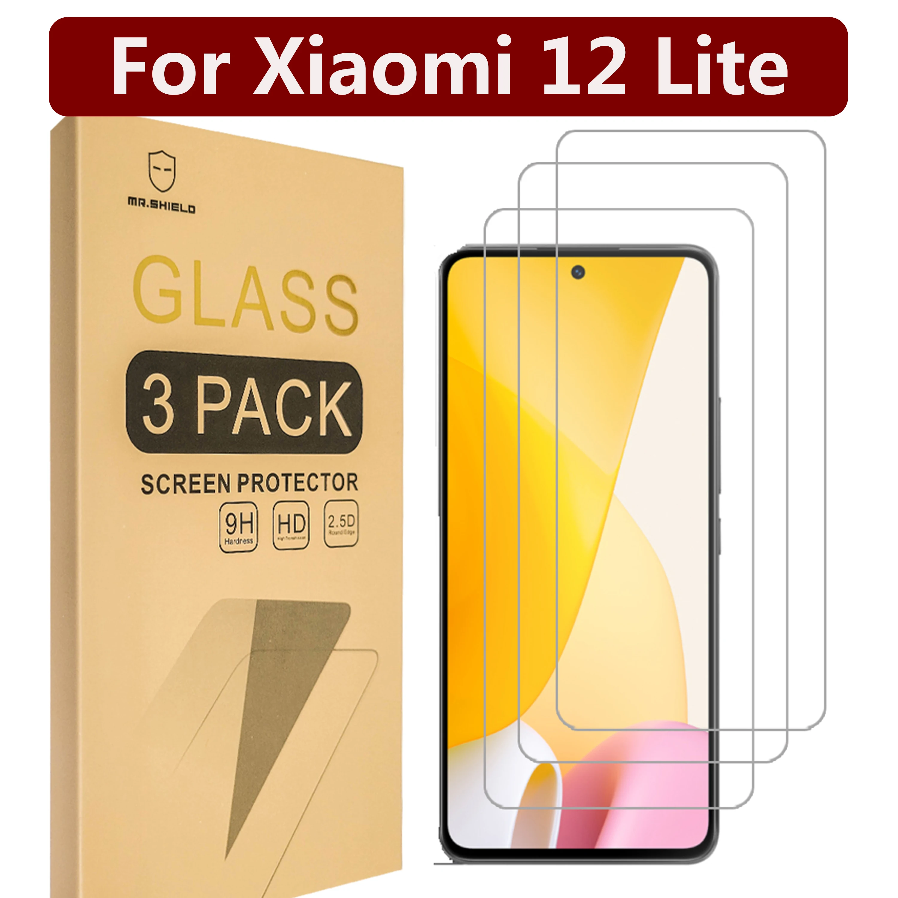 Mr.Shield [3-Pack] Designed For Xiaomi 12 Lite [Tempered Glass] [Japan Glass with 9H Hardness] Screen Protector