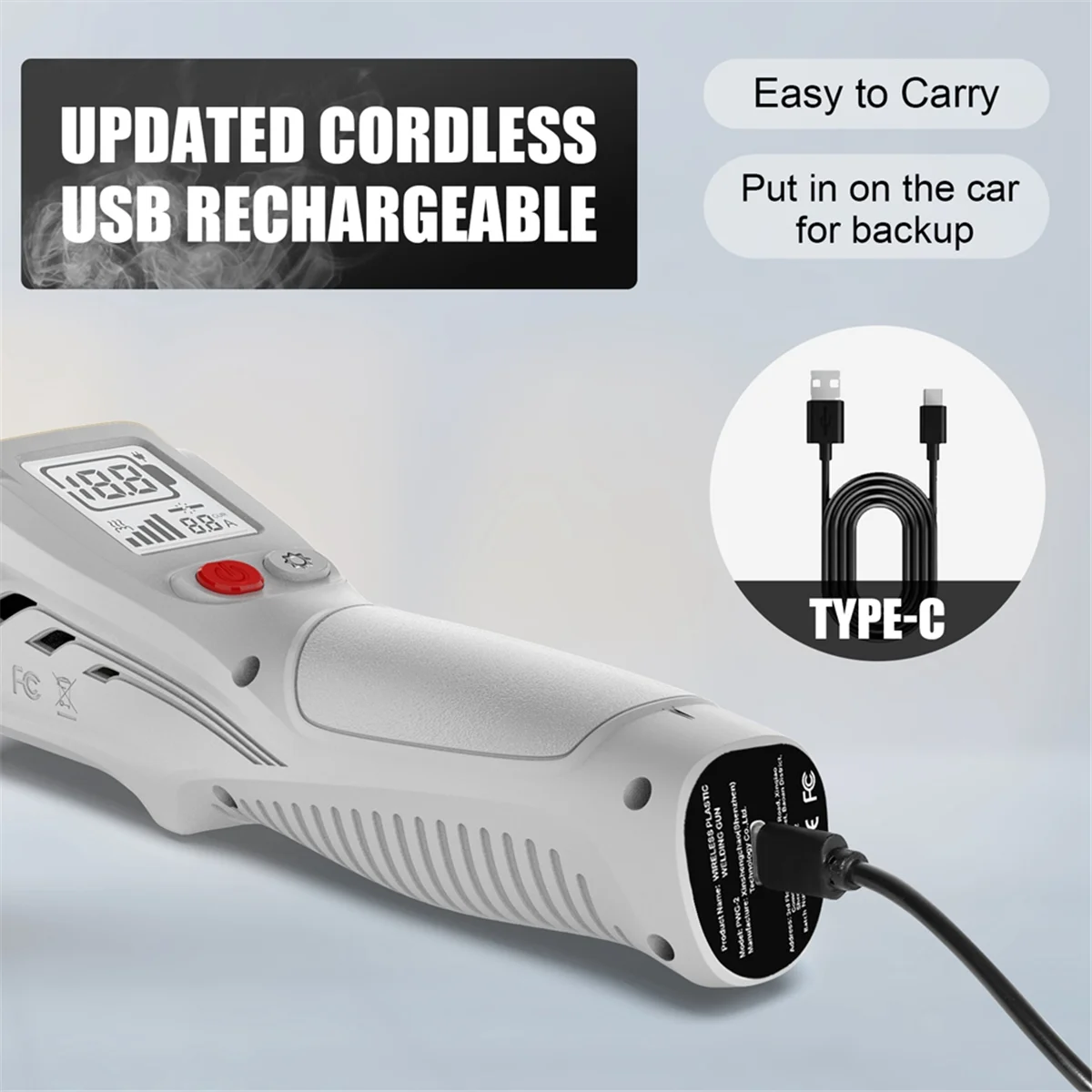 A002 Handheld Wireless Charging Plastic Welding Tool Hot Stapler WelderGun Car Bumper Repair Tool with 200pcs Staplers White