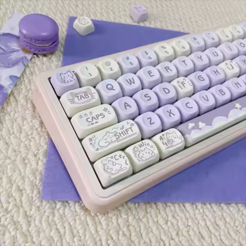 Purple Taro Kitty Keycaps for Mechanical Keyboard Cute MOA Profile PBT Keycap Custom DIY Gaming Work Office Keyboard