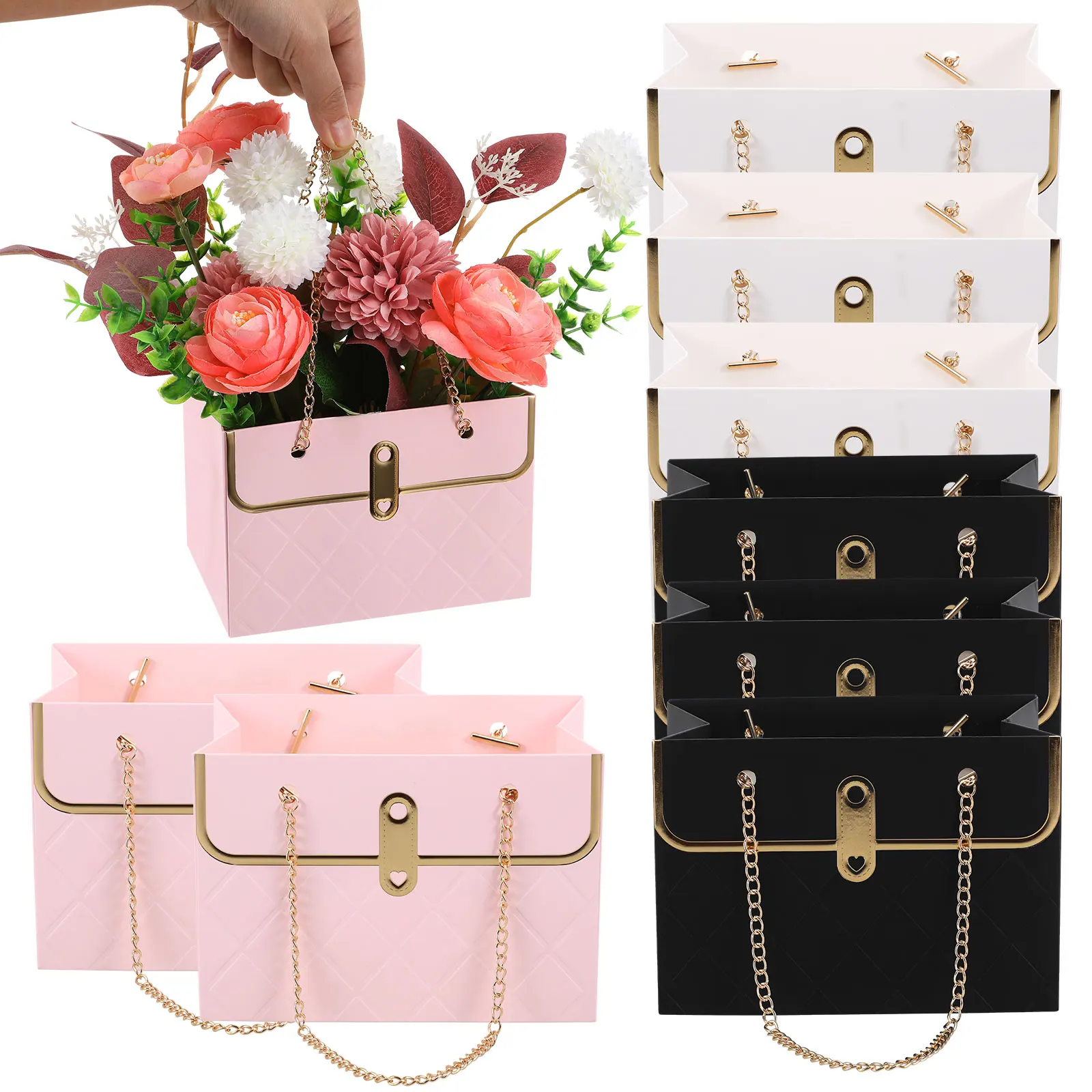 

Purse Style Large Capacity Bouquets Sturdy Paper Lightweight Tote Handles Floral Packaging Gift Box Valentine Mother