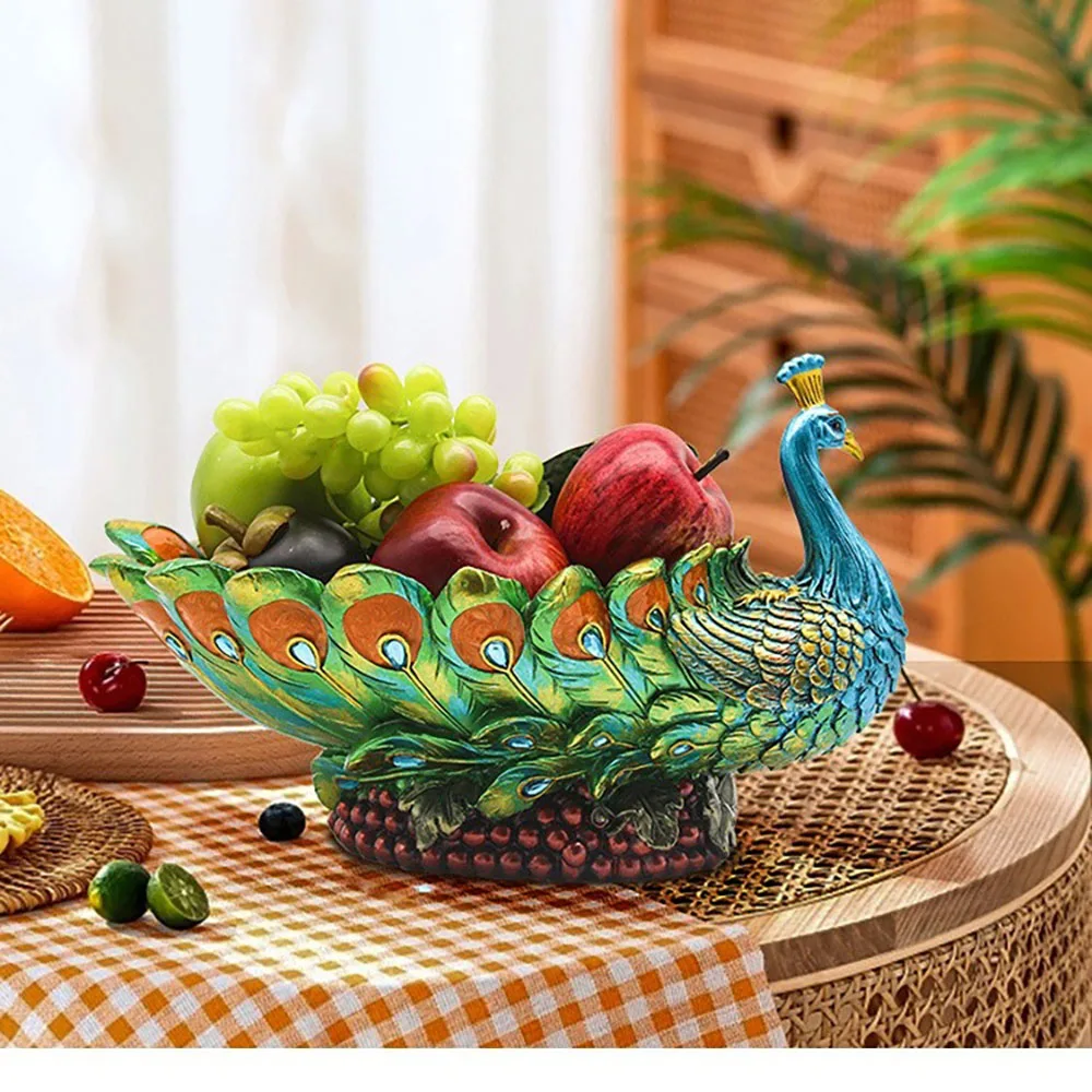 

2024 New Creative Peacock Fruit Holder Storage platters Decoration Luxury Home Decor Practical Peacock Fruit Plate Desktop Decor