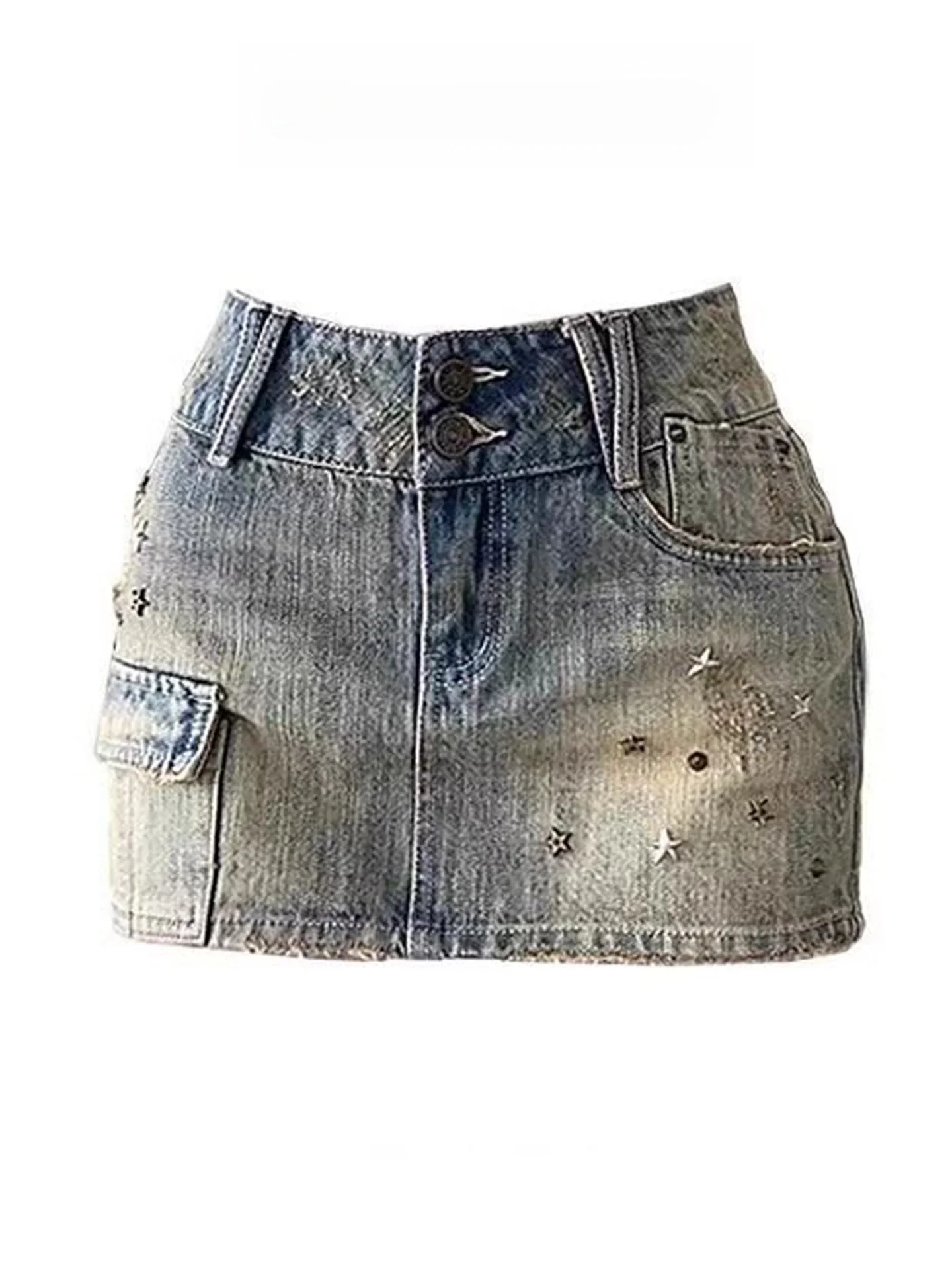 Retro American Heavy Duty Hammered Denim  Skirt Women Summer Sexy Low Waist Bodycon A-Line Short Skirt Casual Everyday Wear
