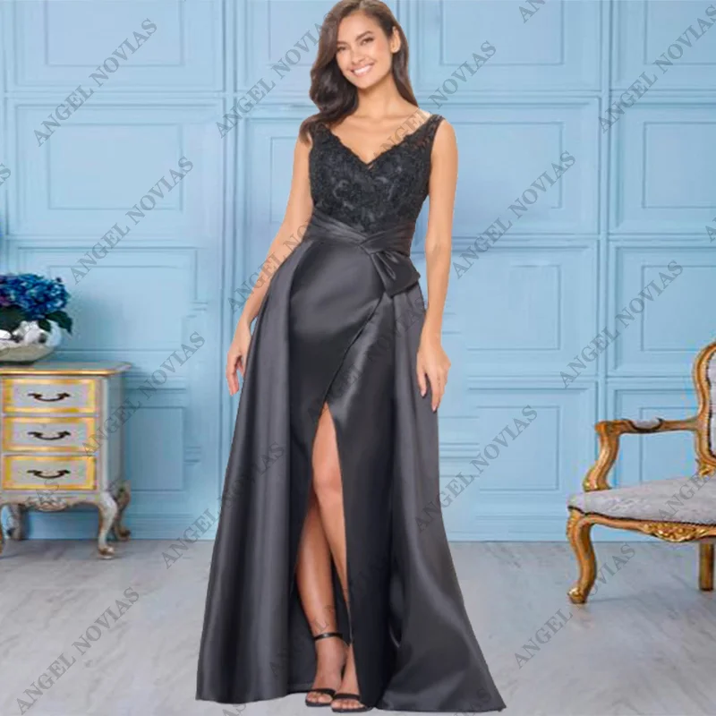 Customized Long Black Mother of the Bride Dresses with Detachable Skirt for Wedding Guest Evening Dresses Robes Invitee Mariage