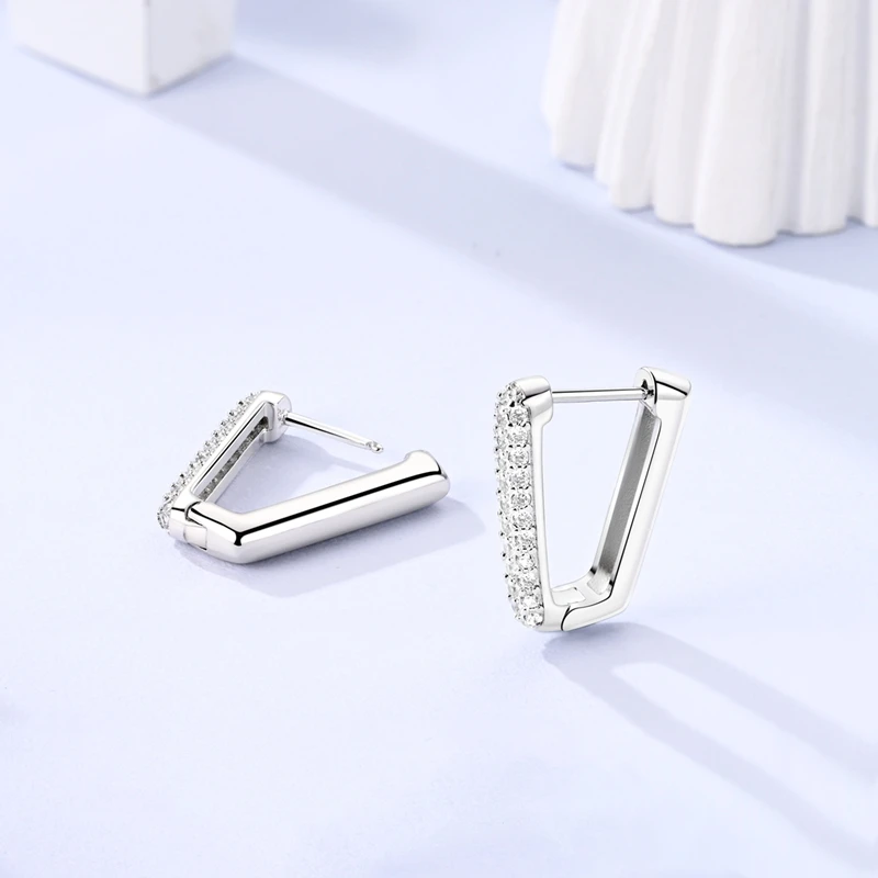 

925 Sterling Silver Earrings Women Sparkling Full Set Rectangular Hoop Earring For Anniversary Wedding Jewelry Gifts