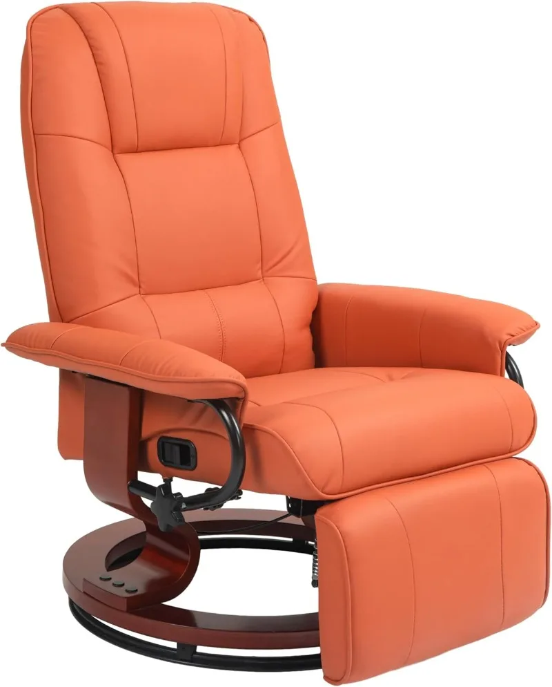 

Faux Leather Manual Recliner, Adjustable Swivel Lounge Chair with Footrest, Armrest and Wrapped Wood