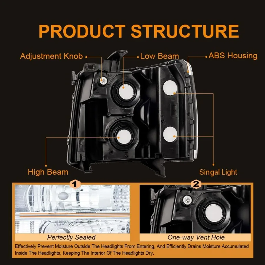 مجموعة مصابيح أمامية LED DRL لشاحنات تشيفي سيلفرادو 1500 و 20072014 سيلفرادو 2500HD 3500 مع مبيت أسود وC