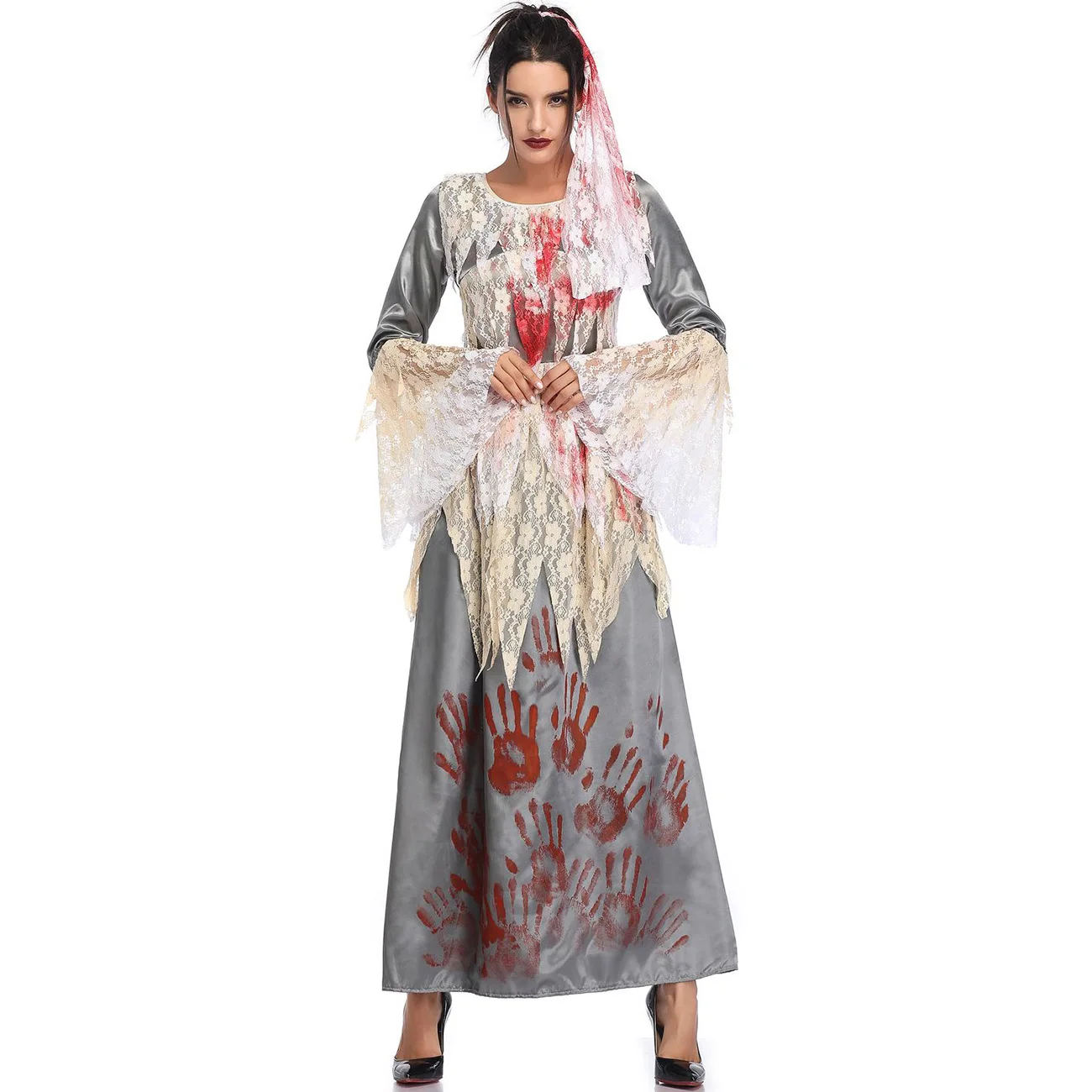 Halloween sangrenta fantasia de cosplay para mulheres, horror, fantasmas, noiva, vampiros, assustador, zombies, fantasias de máscaras, vestido longo, novo