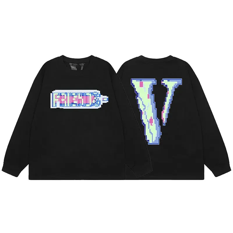 OverstockVLONE FOG Pixel Cherry Blossom Pink V-Neck Sweatshirt Long Sleeves Round Neck Base Layer Top Trendy Clothing