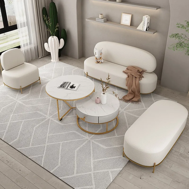 Sofá de lana de cordero para recepción de tienda de ropa, esponja de alta densidad, no es fácil de colapsar, sala de estar, silla para apartamento pequeño