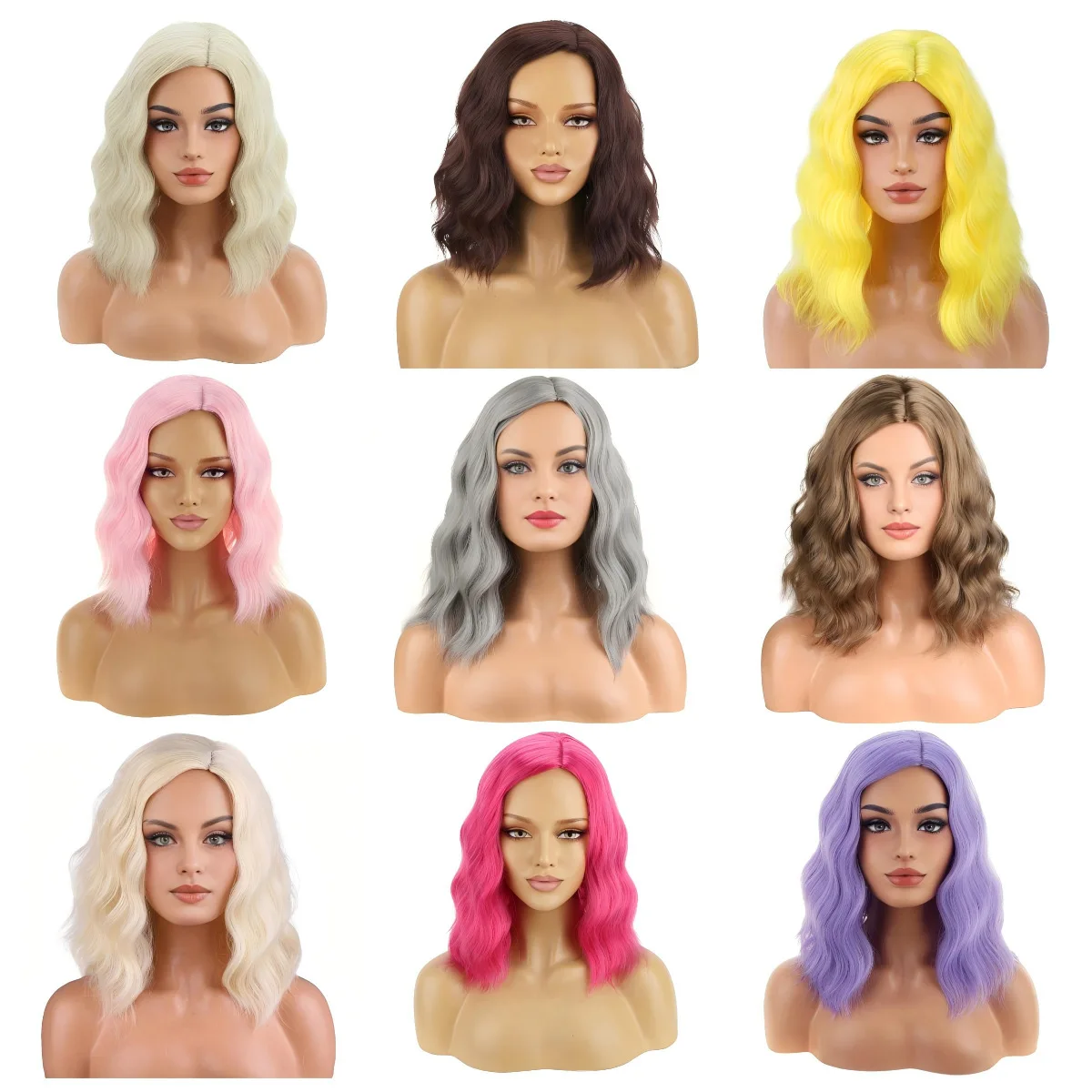 Synthetic Cosplay Wig Short Wavy Colored Hair Costume Wig Side Part Bangs for Halloween Party Anime Festival Shoulder Length