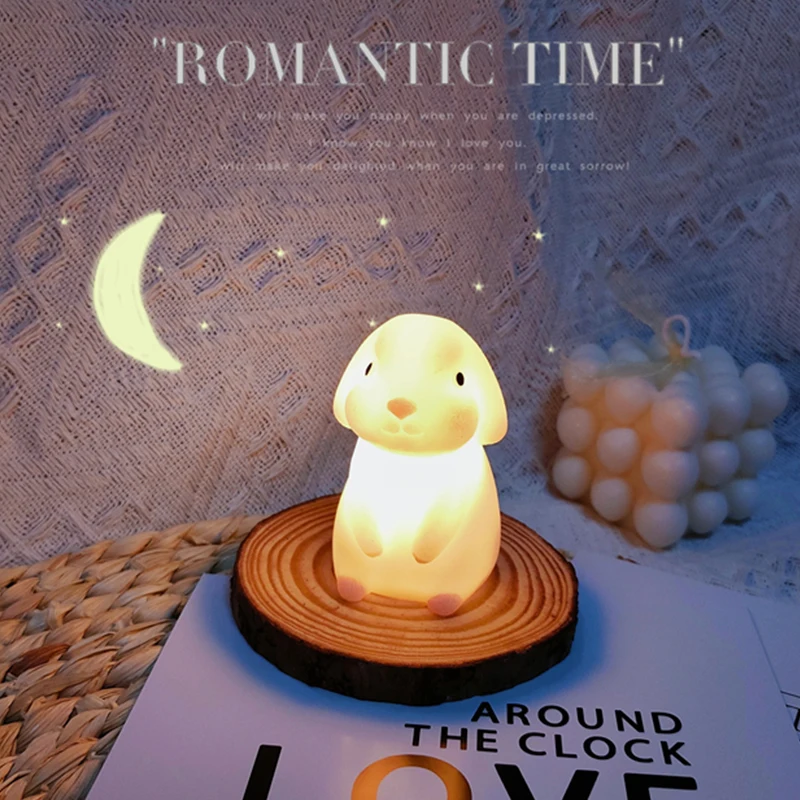 Moon Rabbit Small Night Light Electronic Luminous Toy Anime Figure Warm Light Atmosphere Decoration Cute Shape Children Gift