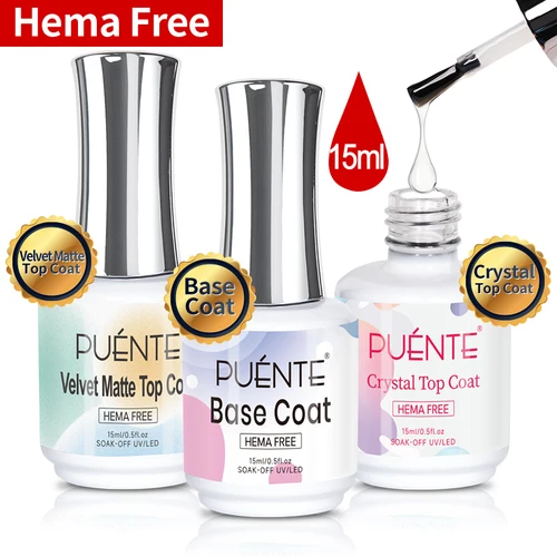 PUENTE 15ML Hema capa Base libre capa superior de cristal capa superior mate de terciopelo función de remojo barniz de uñas UV para uñas sensibles
