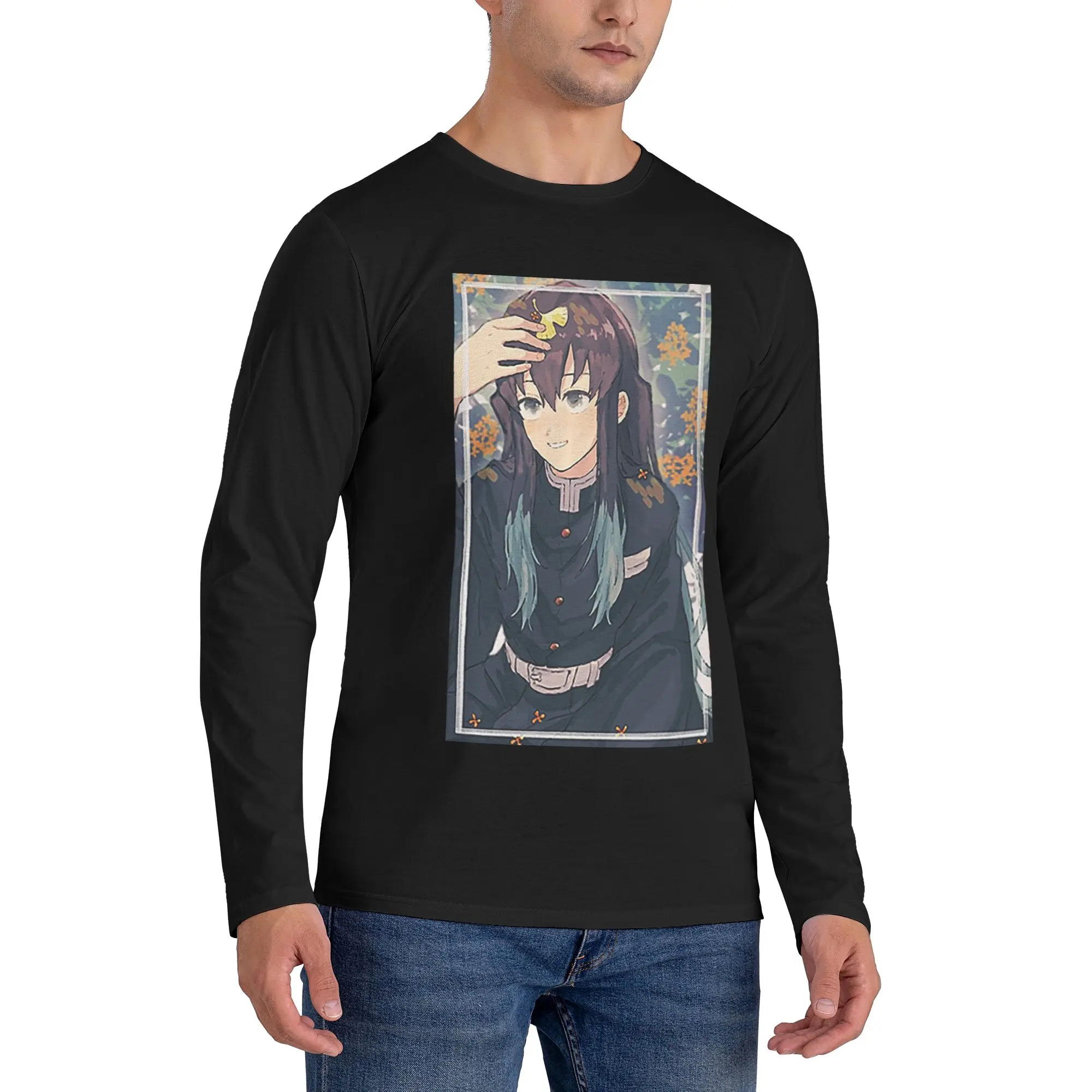 

Мужская футболка Muichiro Tokito с длинными рукавами, повседневные футболки с круглым вырезом, весенне-осенние мужские топы