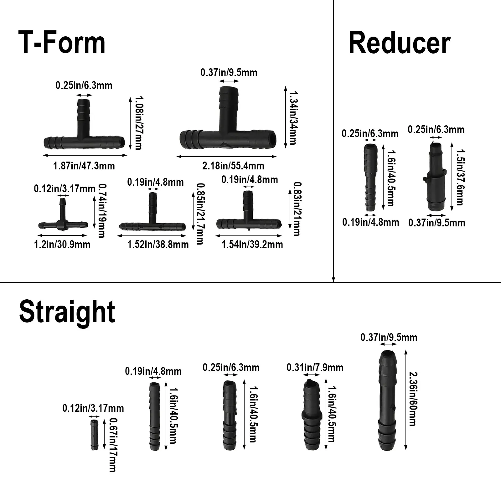 Car Hose Connector Assortment Reducer Set Plastic Straight T Piece Connectors For Cooling Systems Fuel Systems