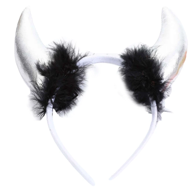 Halloween Short Horn Headband Shinning Cloth Hair Hoop Cosplay Costume Witch Headpiece Accessory for Girl