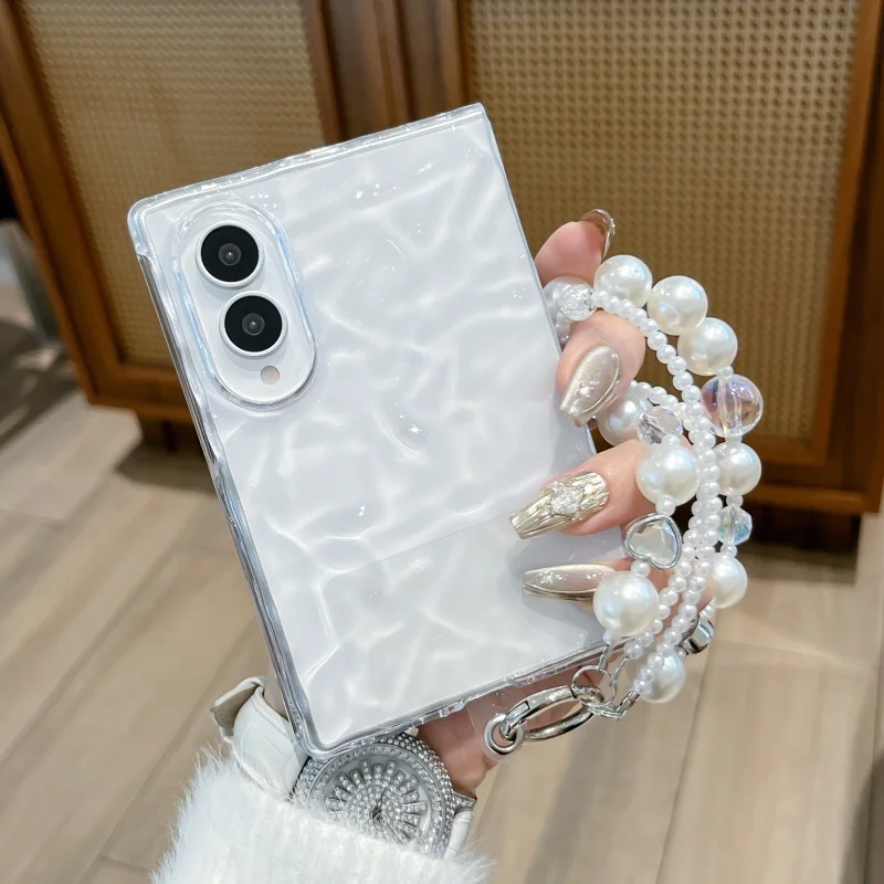 Water Waves Clear Casing For Samsung Galaxy Z Fold 8 Wide Case Flip 8 Ultra Protective with Bracelet Mobile Phone Back Cover