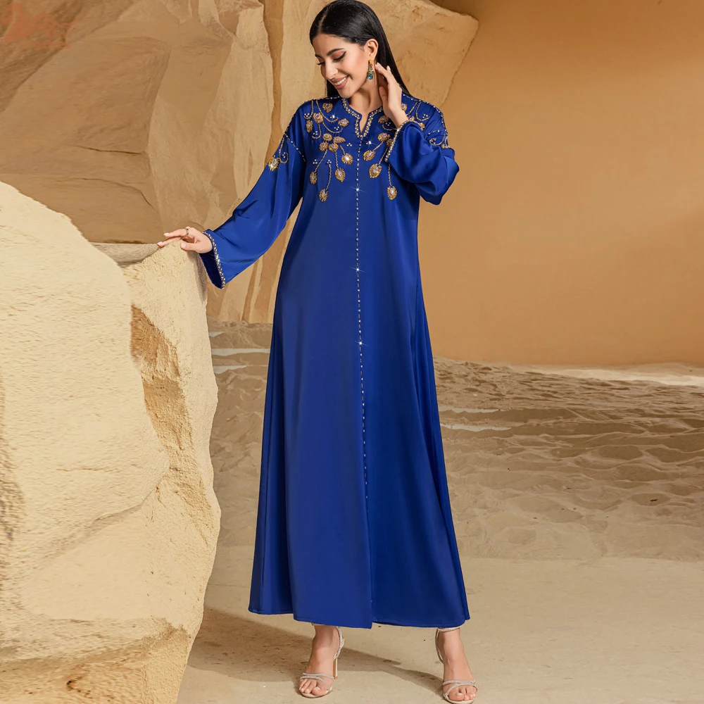 Vestido largo Abaya para mujer, Vestidos de fiesta musulmanes con diamantes, caftán marroquí Eid Ramadán Islam Dubai Abayas, bata árabe saudita Jalabiya