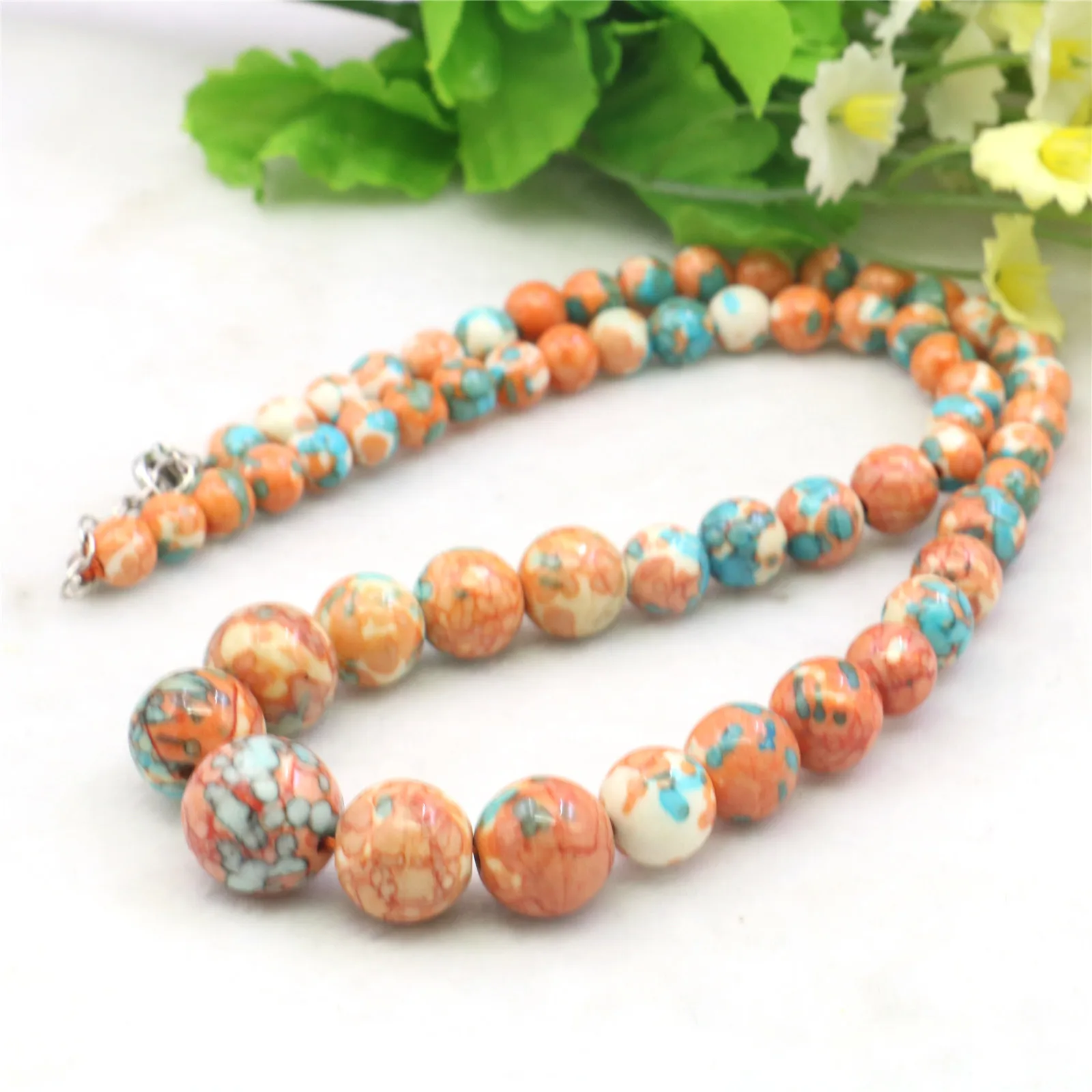 6-14mm Round Orange Blue Multicolor Rainbow Necklace Natural Stone Hand Made Women Neckwear DIY Fashion Jewelry Making Design