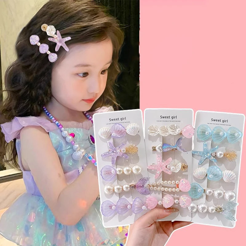 

5pcs/Set Shiny Pearl Shell Clips Mermaid Duckbill Clips For Women Sweet And Cute Temperament Hairpins And Hair Accessories