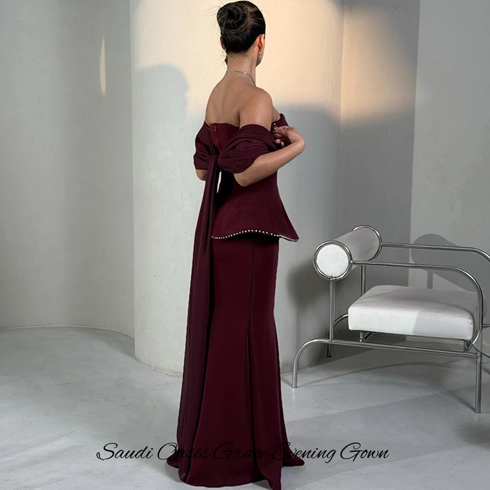 

Burgundy Simple Sweetheart Sleeveless Evening Dress Customized Crystal Mermaid Celebrity Gowns Classic Jersey Vestido De Festa