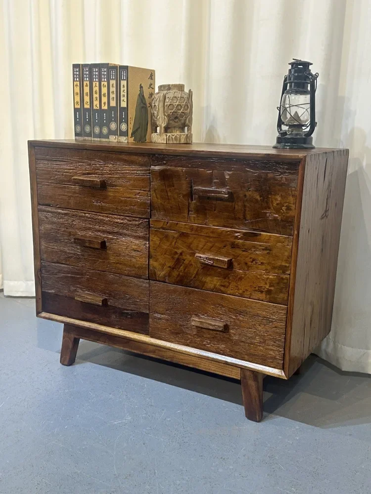 Old wood weathering wabi-sabi wind six pumping chest cabinet solid wood entrance locker B & B living room dining side cabinet