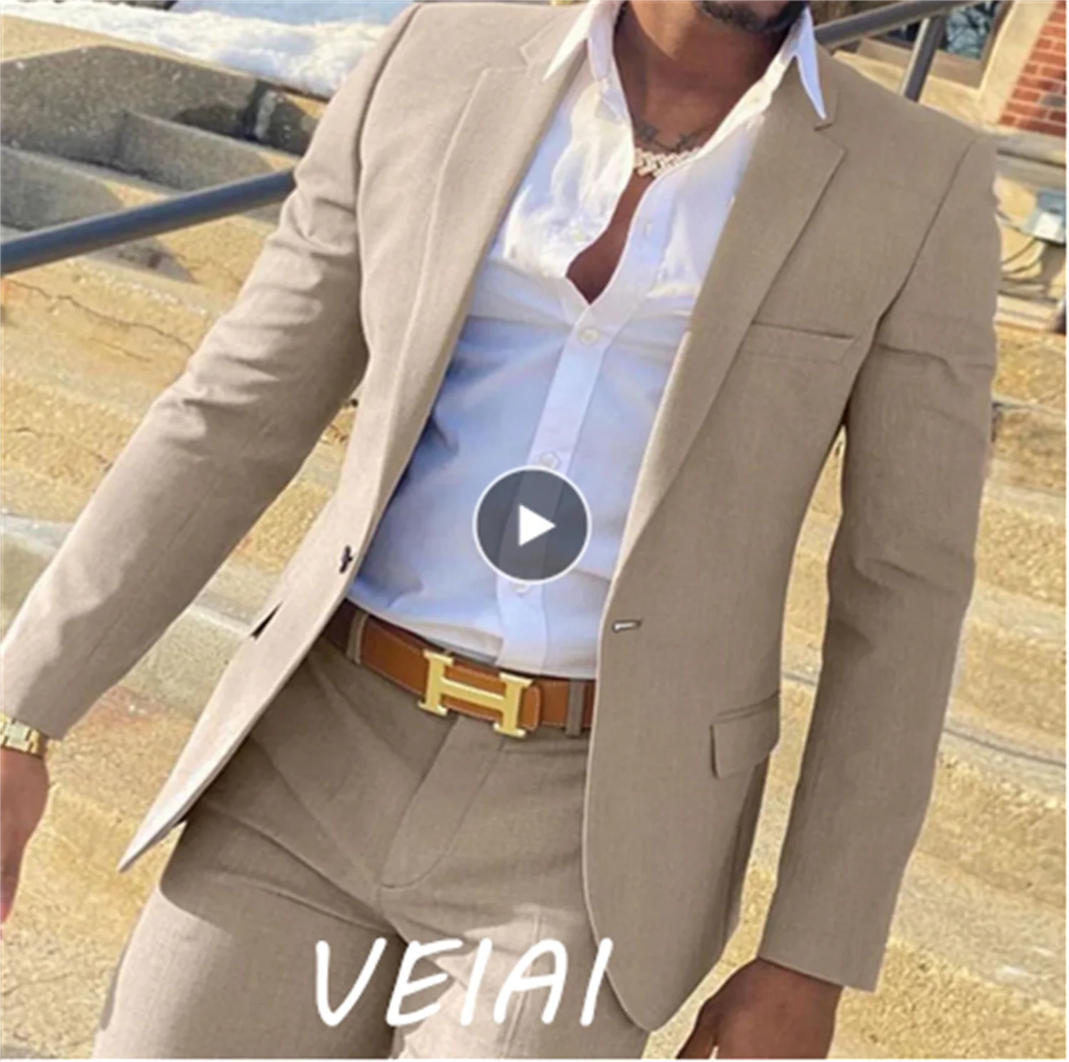 

Бежевый костюм из 2 предметов по индивидуальному заказу для мужчин, приталенный свадебный смокинг жениха, костюмы жениха, мужской модный костюм для курения, Homme Blazer wi