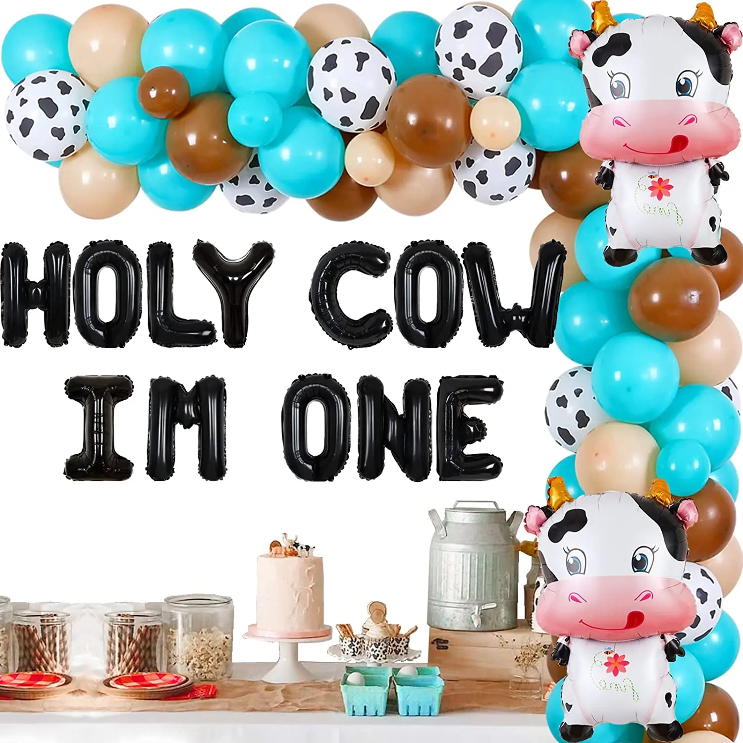 

Cheereveal Holy Cow I’m One 1st Birthday Decorations Party Supplies Teal Brown Balloon Garland Kit Farm Animal Theme Birthday