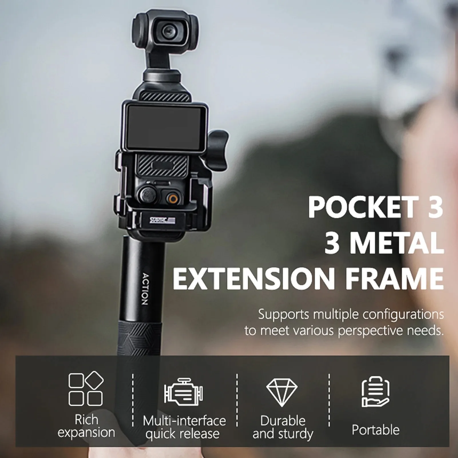 For DJI Pocket 3 Camera Metal Extension Frame Expansion Adapter Protective Cage 1/4 Inch Screw Hole Aluminum Alloy Accessories
