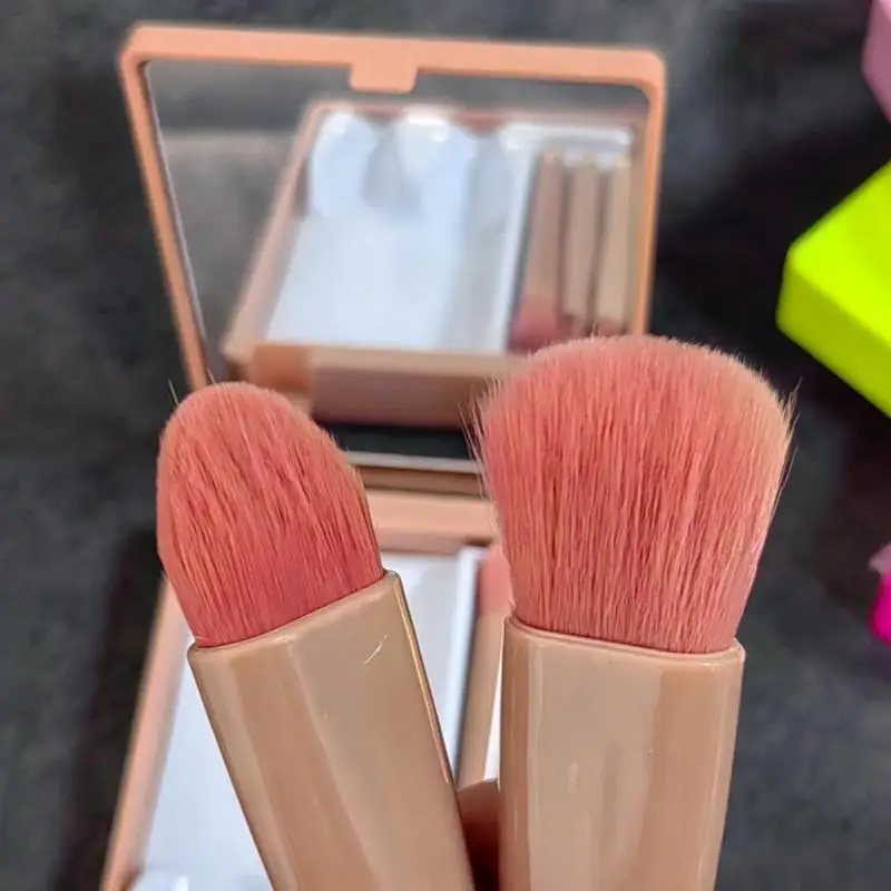 5 pçs tamanho de viagem pincéis de maquiagem conjunto mini pincéis de maquiagem, pequena função completa kit de pincéis cosméticos com caso e espelho perfe