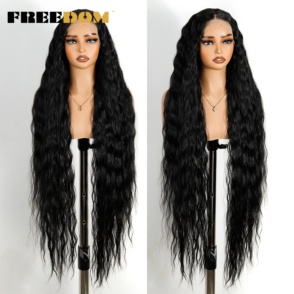 FREEDOM Synthetische Lace-Front-Perücken für Damen, 40 Zoll, extra lang, lockig, 13x4, vorgezupfte Haaransätze, mit freiem Scheitel, Lace-Front-Perücke für den täglichen Gebrauch. – Detail 3
