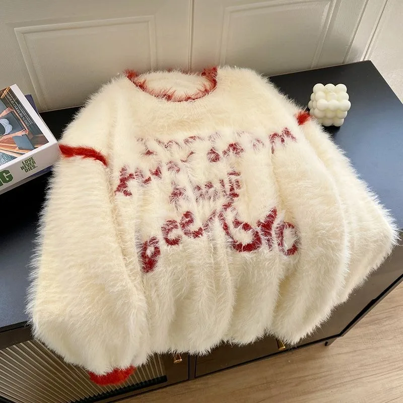 

Sweater Women's Autumn Winter New Style Fogn Style Top Outer Wear Thickened Loose Round Neck