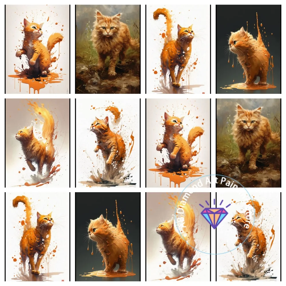Watercolor Orange Cat Cute Portrait AB Diamond Painting Kit Square Round Diamond 5D DIY Mosaic Handmade Art Gift Home Decor