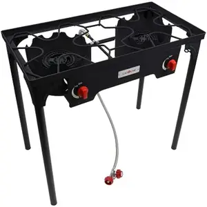 Cast Iron Double Burner Portable Outdoor Camp Stove Propane Gas LPG BBQ  Cooker