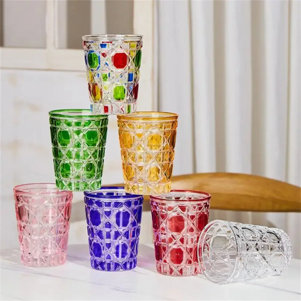 1pc 320ml Hand Engraved Diamond Patterns Drinking Glasses Whiskey Glass Colorful Glass Bathroom Tumblers Luxury Cups and Mugs