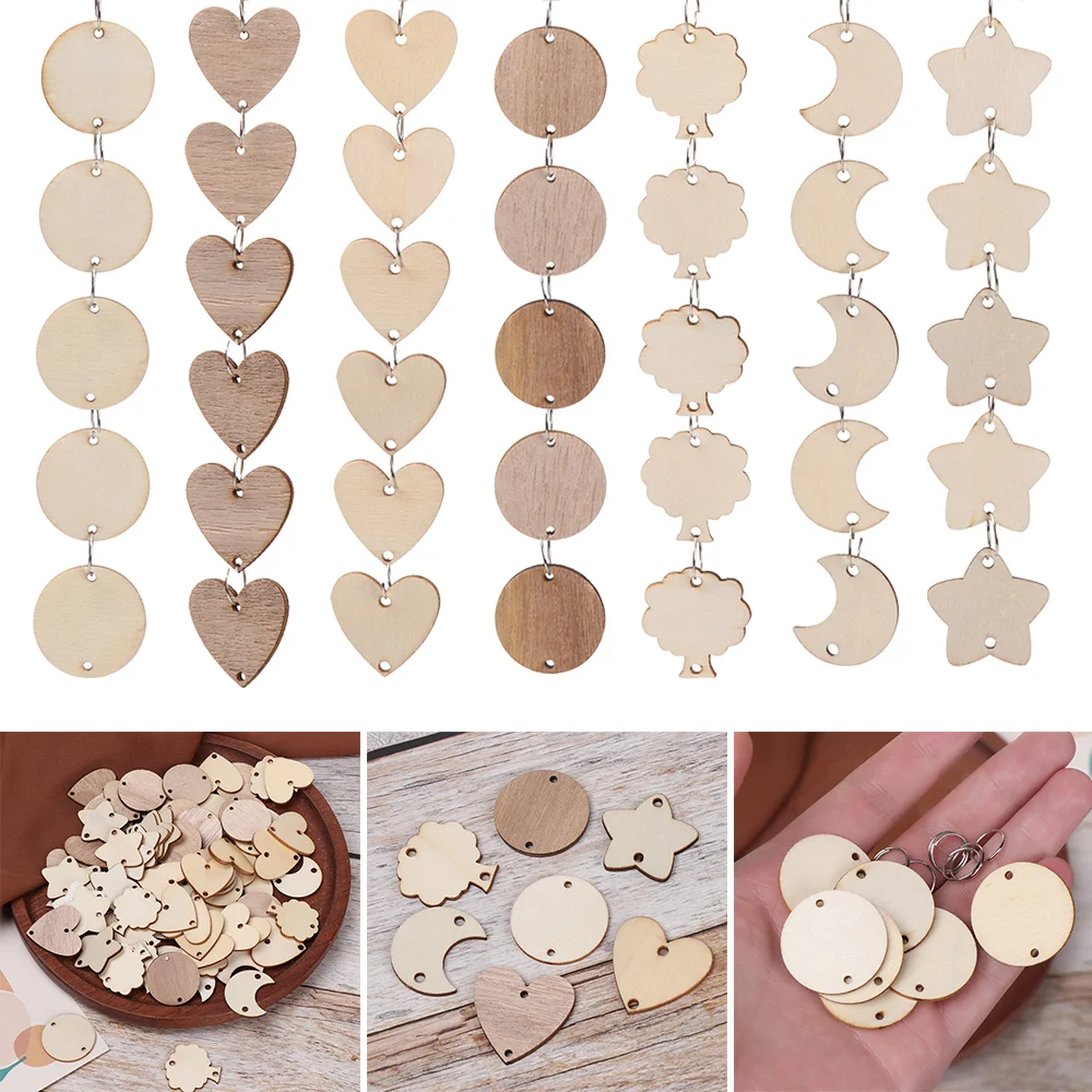 50 Stück Kreisscheiben aus Holz mit Löchern, Ringclips für Geburtstagserinnerung, Kalender, Hausarbeit, Tafel, Plakette, DIY-Dekoration, Kunsthandwerk