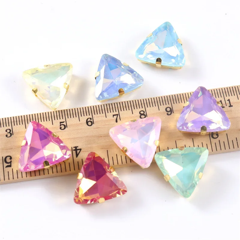 Triangle Glass Sew On Rhinestone with Gold base Crystal stone for Sewing Crafts Garment Clothing Accessories